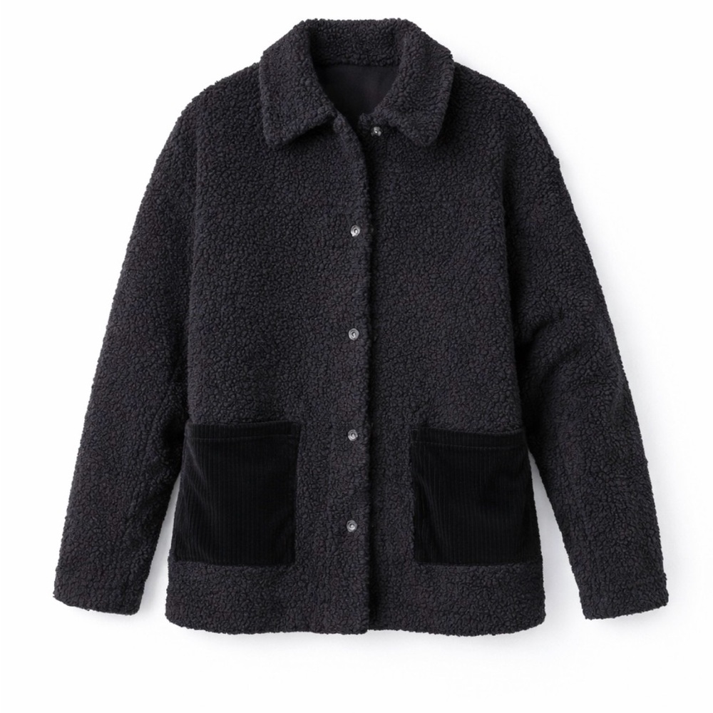 & Other Stories Black Teddy Jacket with Corduroy Pockets